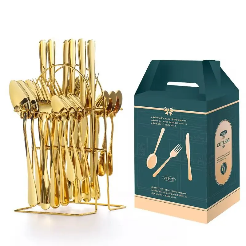 Cutlery Set with Holder — Stainless Steel Caddy, Gift-Boxed Set