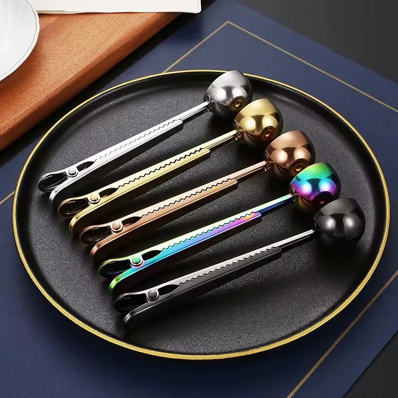 15ml Coffee Bean Measuring Spoon with Clip — Stainless Steel, for Coffee & Tea Storage
