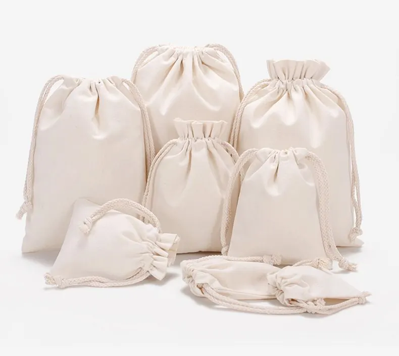 Custom Packaging & Bags — natural cotton drawstring bags, totes, velvet pouches, and promotional gift bags
